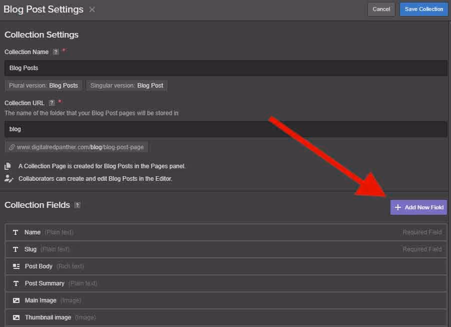 blog post settings in webflow