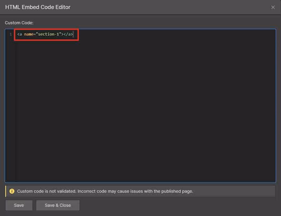 add anchor link code into html editor