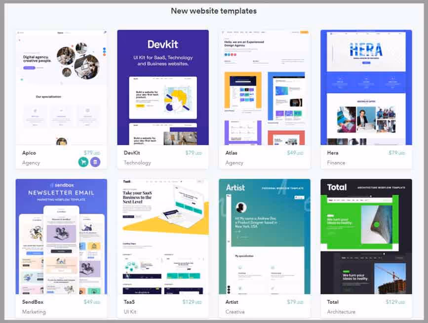 webflow template themes