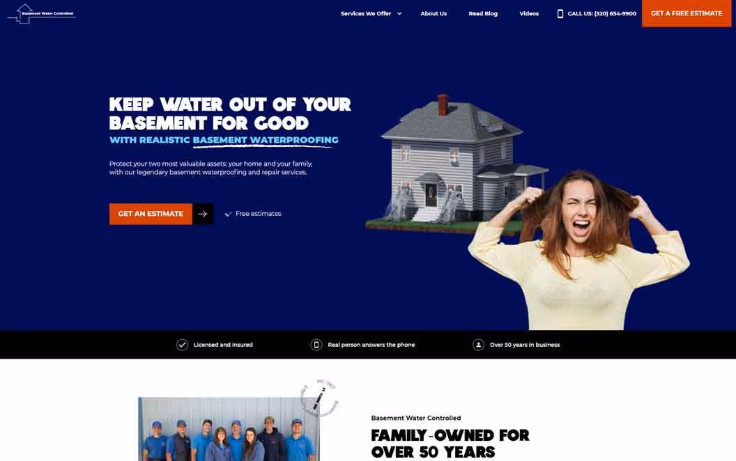 Basement Waterproofing Website Hero Image